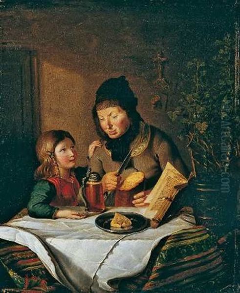Mutter Und Kind Am Tisch Oil Painting by Carl Adolf Mende