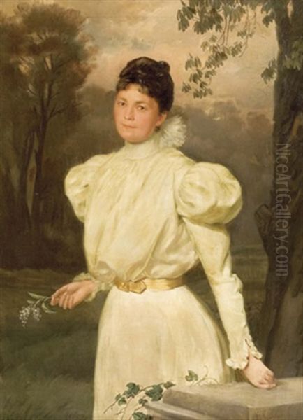Dame Mit Vergissmeinnicht In Parklandschaft Oil Painting by Franz Mendel