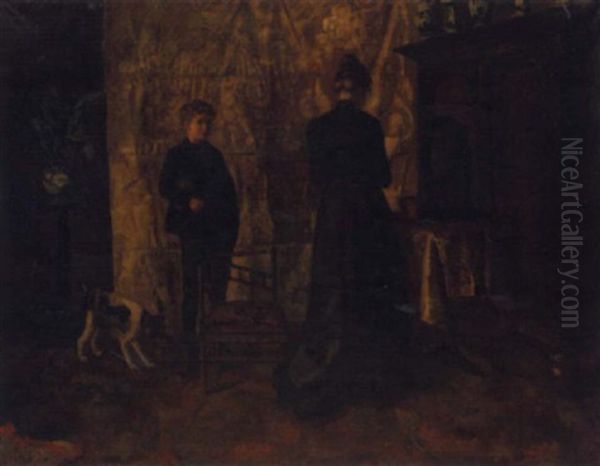 De Lectuur: A Lady Reading In An Interior Oil Painting by Jules Eduard Mendes