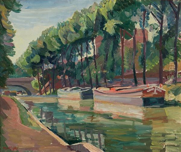 Barki Na Rzece Oil Painting by Maurice Mendjisky