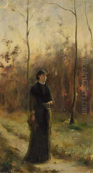 Waldspaziergang Oil Painting by Charles August Mengin