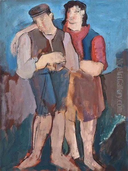 The Hitch-hikers Oil Painting by Bernard Meninsky