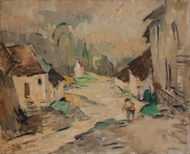 Rue Animee A Monchecourt Oil Painting by Abel Bertram