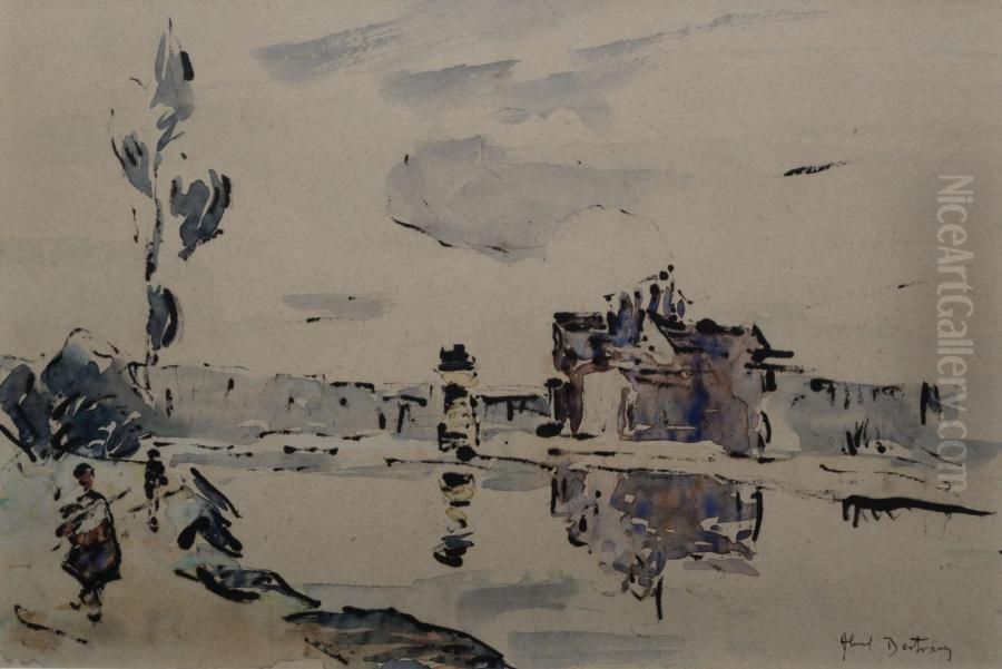 Promeneurs En Bord De Riviere Oil Painting by Abel Bertram