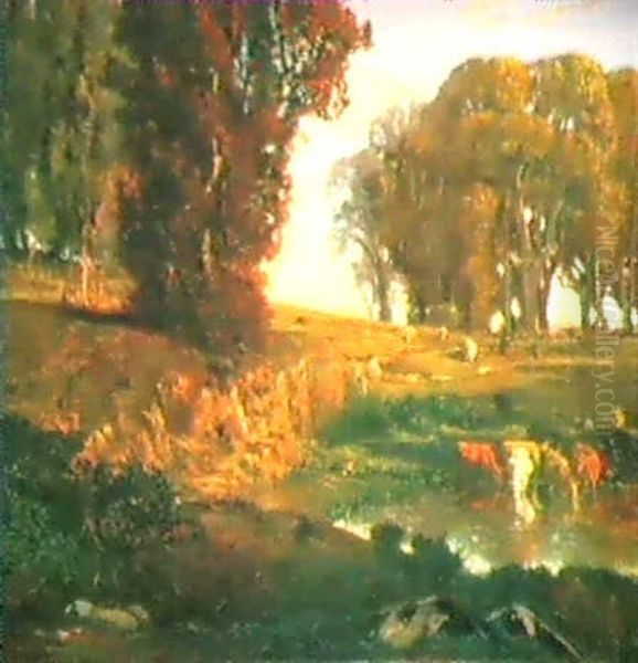 Vaches A L'etang Oil Painting by Barthelemy Menn