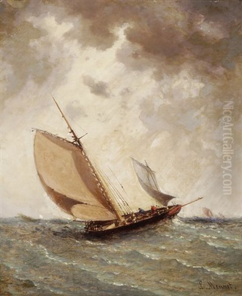 Segelboote Auf Sturmischer See Oil Painting by Louis Mennet