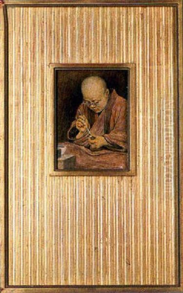 A Japanese Craftsman Oil Painting by Mortimer Luddington Menpes