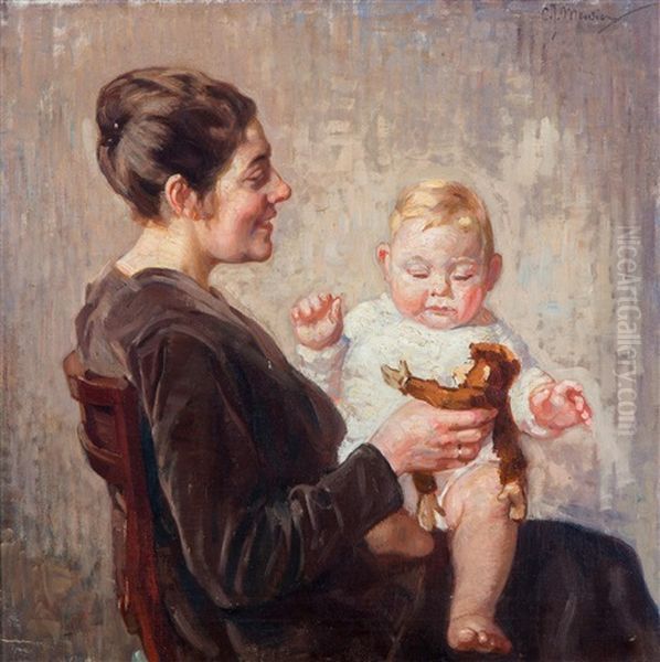 Moeder Met Kind En Een Speelgoedaapje Oil Painting by Cornelis Jan Mension