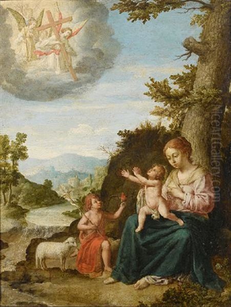 The Madonna And Child With The Infant Saint John The Baptist Oil Painting by Pietro Mera