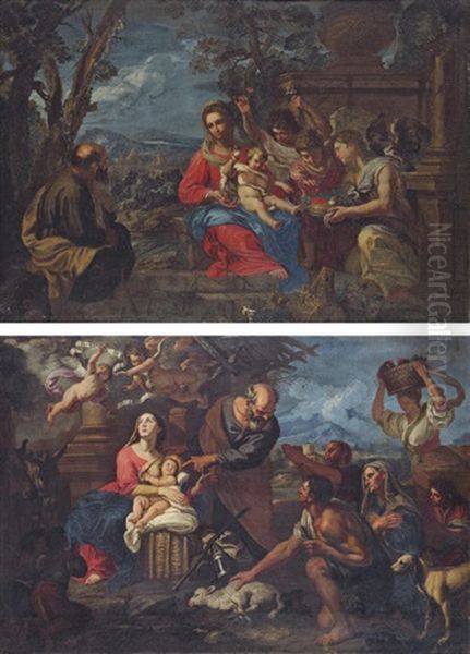 The Nativity (+ The Adoration Of The Shepherds; Pair) Oil Painting by Giovanni Battista Merano