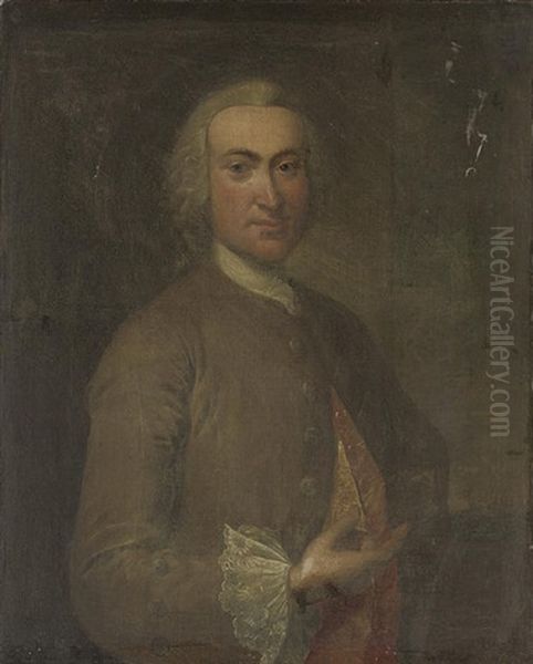 Portrait Of A Gentleman In A Grey Coat And Red And Silver Embroidered Waistcoat Oil Painting by Philip Mercier