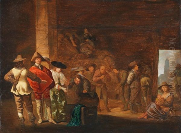 Figures In An Interior With Soldiers Plundering Oil Painting by Jacob Frans van der Merck