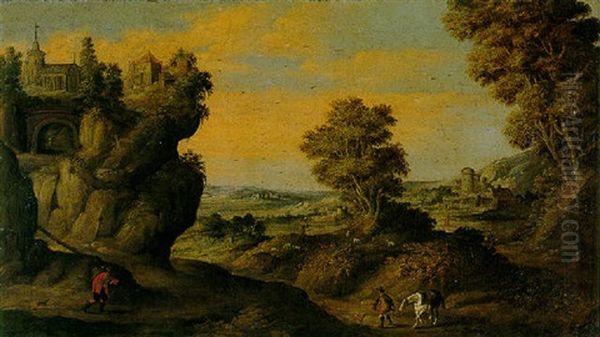 An Extensive Landscape With Travellers Oil Painting by Matthaeus Merian the Elder
