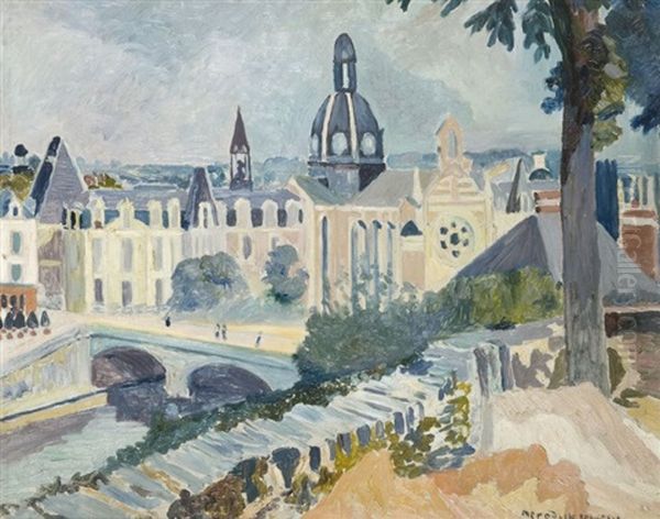Scene De Paris Oil Painting by Alexis Merodack-Jeaneau