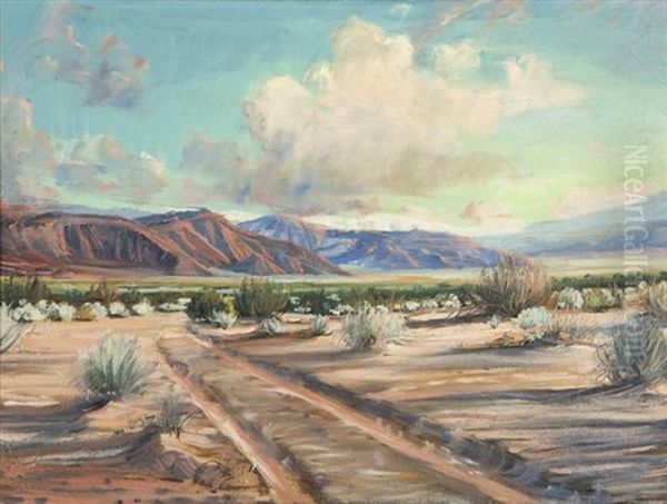 Tire Tracks Through A Desert Landscape, Oil Painting by James Arthur Merriam