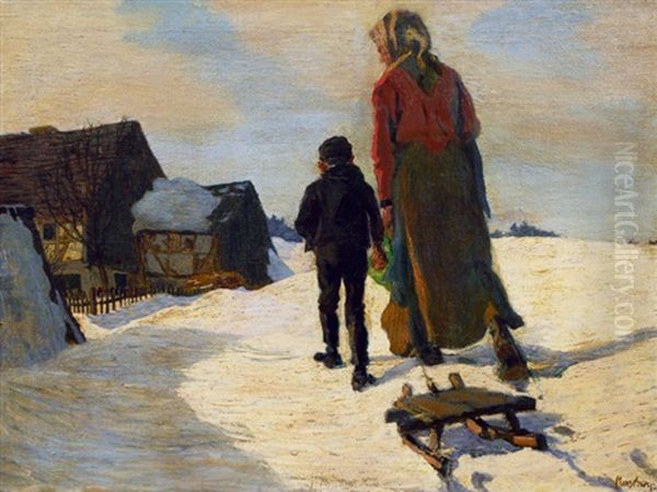 On The Way Home Oil Painting by Otto Wilhelm Merseburg