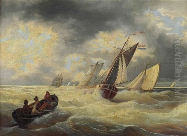 Rettungsboot Und Segelschiffe Bei Starkem Seegang Oil Painting by Hendrik Willem Mesdag