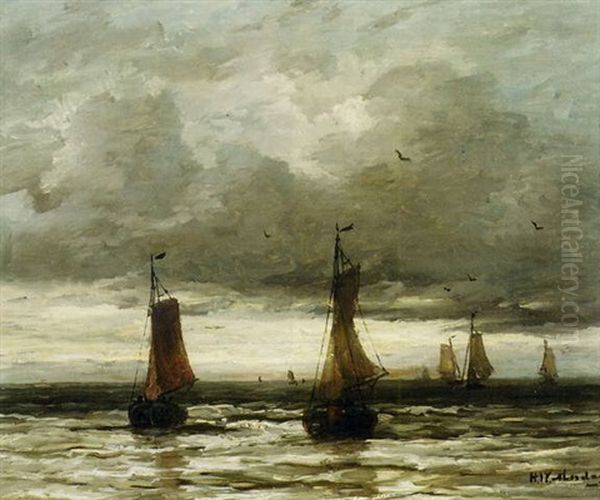 Sunset At Scheveningen Oil Painting by Hendrik Willem Mesdag
