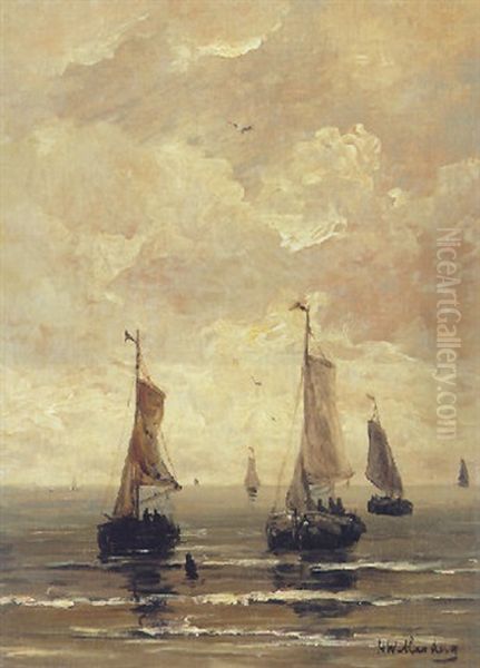 Shipping In A Calm Oil Painting by Hendrik Willem Mesdag
