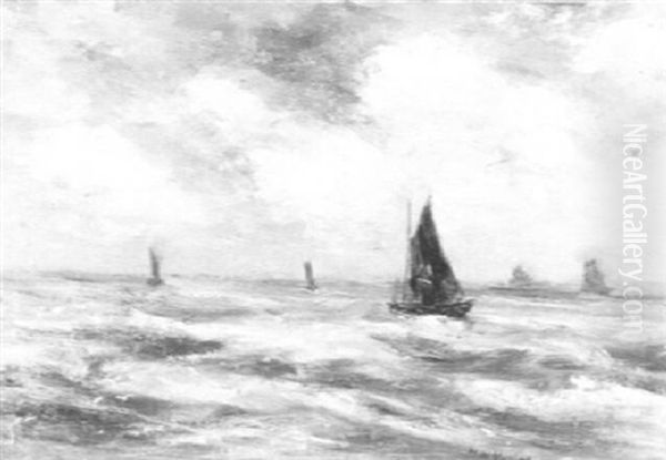 Bateaux En Mer Du Nord Oil Painting by Hendrik Willem Mesdag