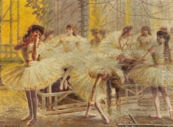Le Foyer Des Danseuses A L'opera Oil Painting by Paul EugA篓ne Mesples