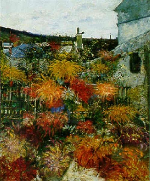 Un Jardin A La Campagne Oil Painting by Paul EugA篓ne Mesples