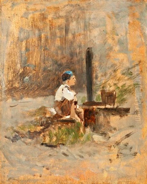 Legenyke A Kutnal Oil Painting by Geza Meszoely