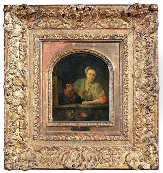 Frau Mit Trauben In Einer Fensternische Oil Painting by Gabriel Metsu