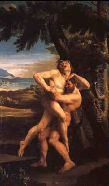 Hercule Etouffant Antee Oil Painting by Pierre-Charles Le Mettay