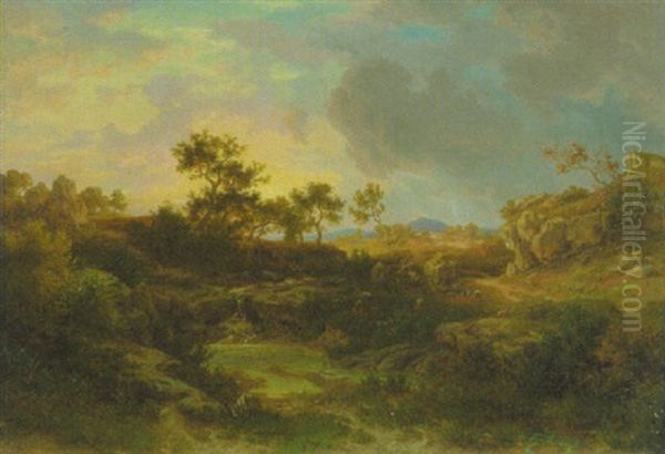 Gebirgslandschaft Mit Hirten Und Weidenden Ziegen Am Wasser Oil Painting by Friedrich Metz