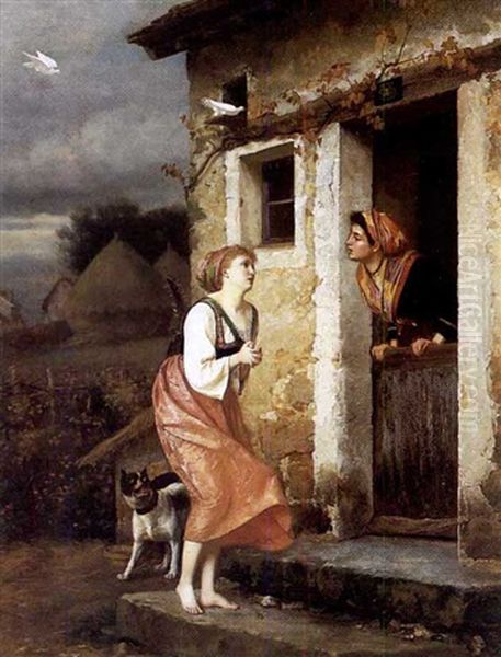 Begging For Shelter Oil Painting by Emile Pierre Metzmacher