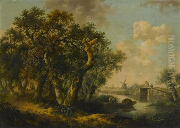 A Pastoral Landscape Oil Painting by Andreas Franciscus ver Meulen