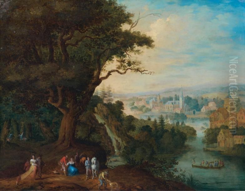 Paysage Fluvial Anime De Personnages Oil Painting by Balthasar Beschey