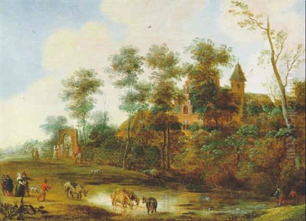Flaemische Landschaft Mit Einem Schloss Oil Painting by Pieter Meulener