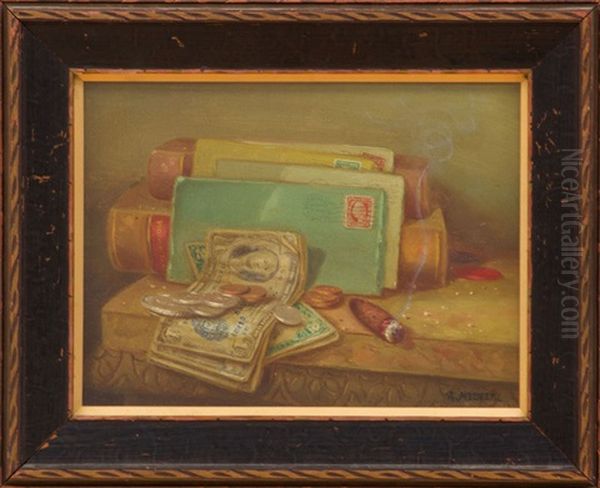Still Life With Smoldering Cigar Oil Painting by Charles Alfred Meurer