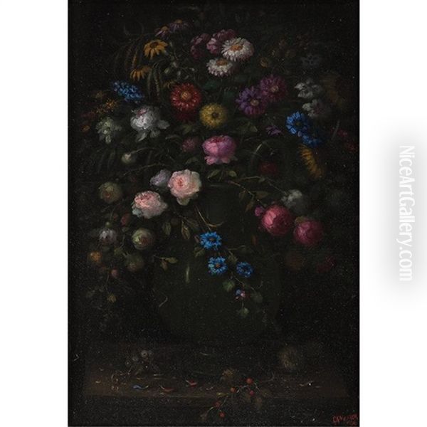 Still Life With Bouquet Oil Painting by Charles Alfred Meurer