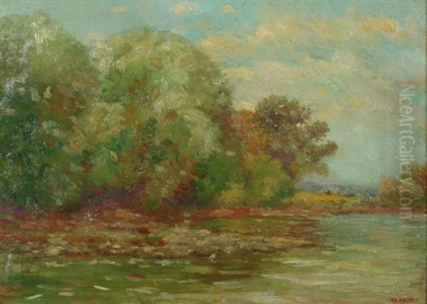 Fall Landscape With Trees And Water Oil Painting by Charles Alfred Meurer