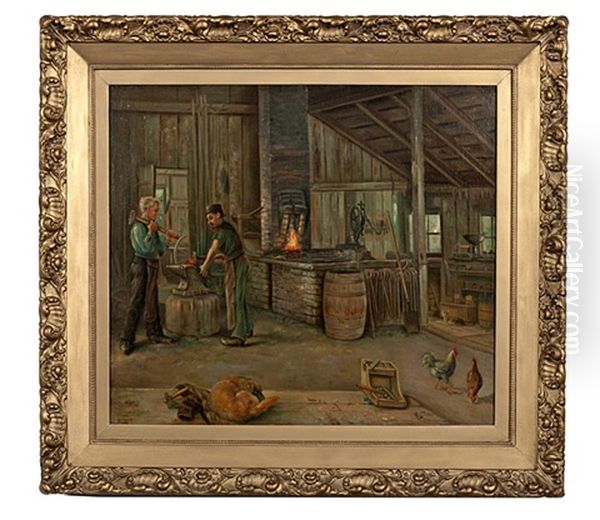 Blacksmith Shop Oil Painting by Charles Alfred Meurer