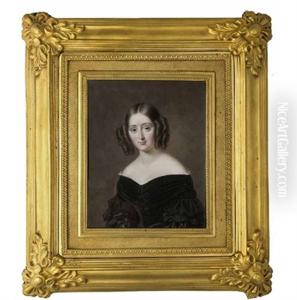 Brustportrat Einer Jungen Dame, Frisiert Nach Der Mode Des Biedermeier,
Bekleidet Mit Schwarzem, An Den Armen Geruschtem Mieder Oil Painting by Francois Meuret