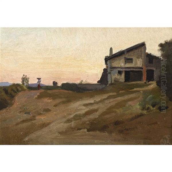 Abendliche Landschaft Mit Bauernhof Oil Painting by Albert De Meuron