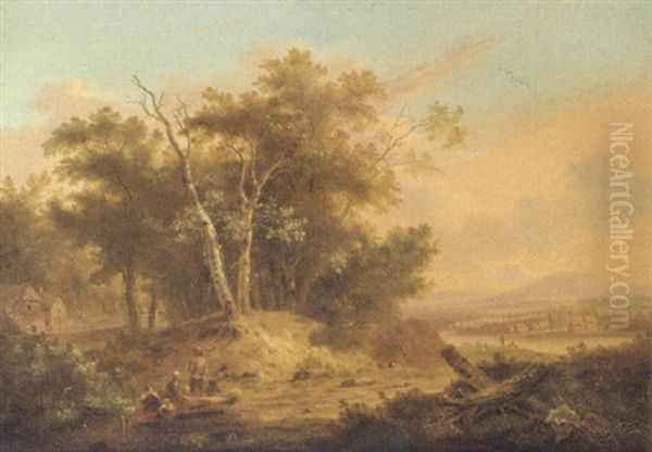 A Peasant Resting By A Treetrunk In A Wooded Riverlandscape In Summer Oil Painting by Hendrick de Meyer the Younger