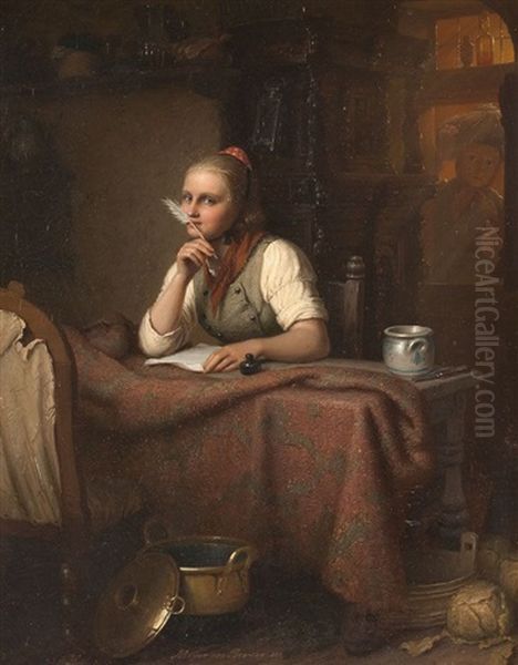 Der Liebesbrief Oil Painting by Johann Georg Meyer von Bremen