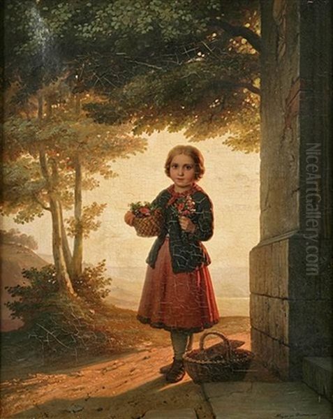 Girl With A Nosegay Oil Painting by Johann Georg Meyer von Bremen