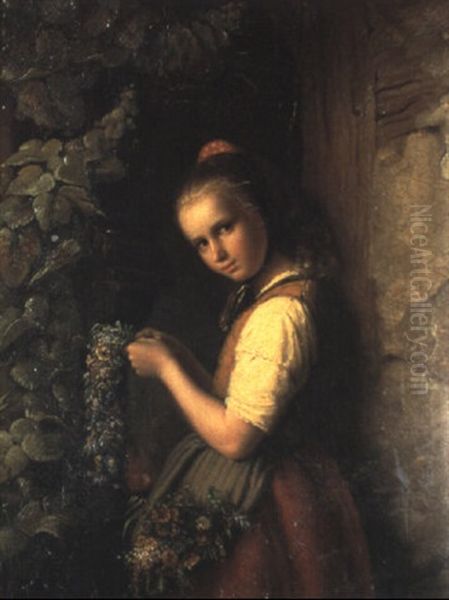 Madchen Mit Blumengebinde Oil Painting by Johann Georg Meyer von Bremen