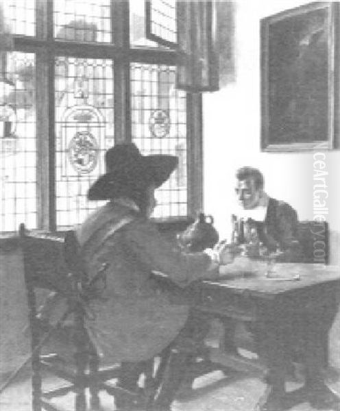 Hollandisches Stubeninterieur Mit Weintrinkern Oil Painting by Claus Meyer