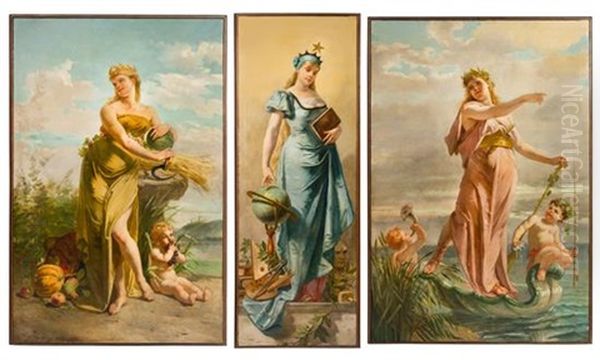 Allegories (three Works, 1 Smllr) Oil Painting by Emile Meyer