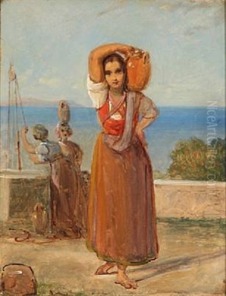 Italiensk Piger Henter Vand Fra Bronden I Cucumella Oil Painting by Ernst Meyer