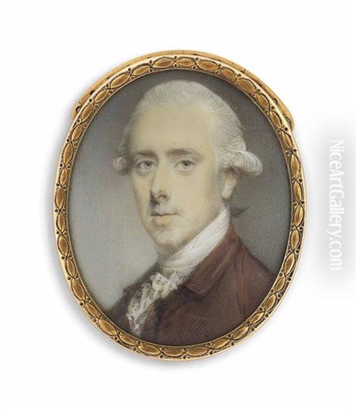 A Gentleman Called George Gordon, 9th Marquess Of Huntly (1761-1853), In Plum Coat, White Cravat Oil Painting by Jeremiah Meyer