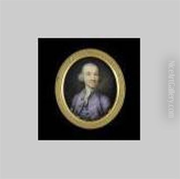 Gentleman Wearing Mauve Coat, Matching Waistcoat And White Cravat, His Hair Powdered Oil Painting by Jeremiah Meyer