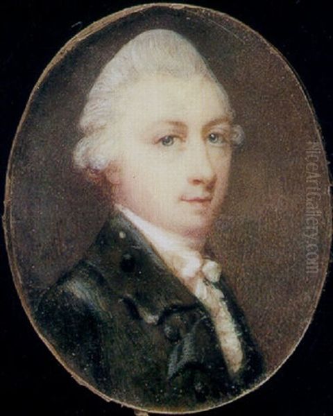 A Gentleman (smyth Family?) In Green Coat And White Shirt With Lace Cravat Oil Painting by Jeremiah Meyer